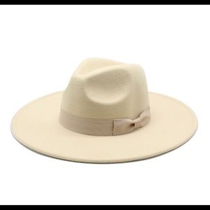 Cream Fedora firm wide brim ribbon adjustable hat